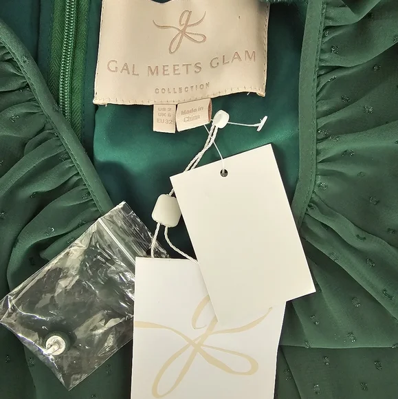 Gal Meets Glam Georgette Dress Maxi Holly Green Dress Size US 2 New With Tags